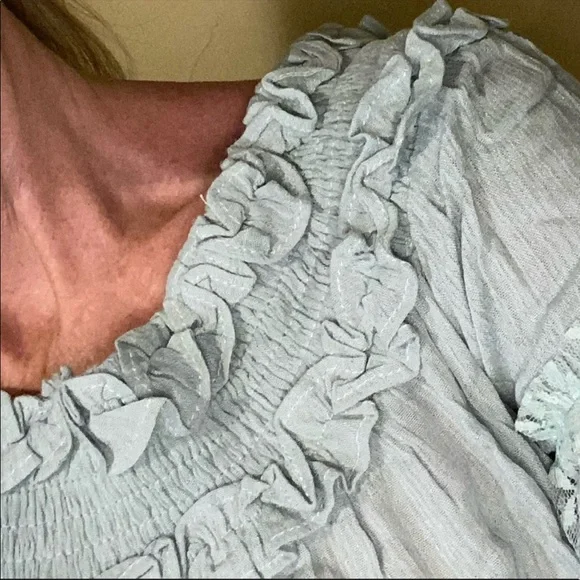 New Washed Blue Ruffled Blouse - Picture 7 of 7